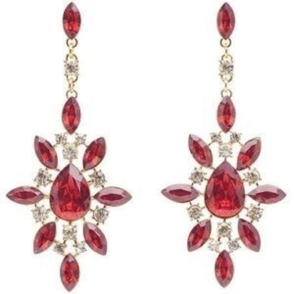 NEW - Red Faceted Chandelier Earrings